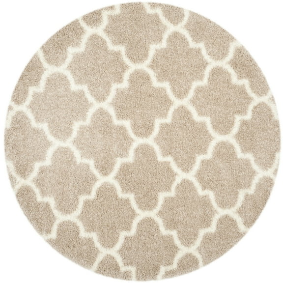 SAFAVIEH Montreal Lennart Geometric Quatrefoils Shag Area Rug, Beige/Ivory, 6'7" Round
