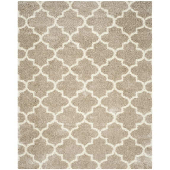 SAFAVIEH Montreal Lennart Geometric Quatrefoils Shag Area Rug, Beige/Ivory, 6'7" x 9'6"