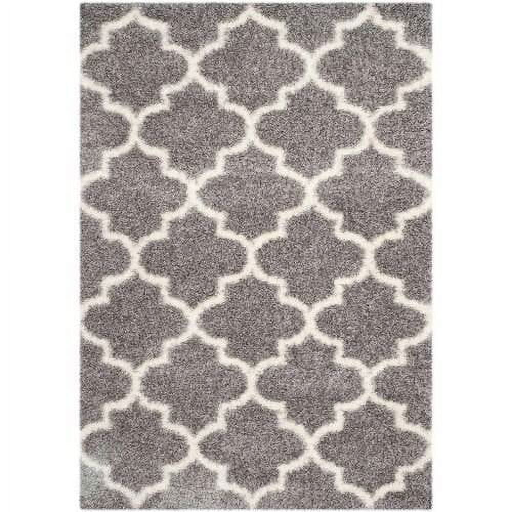 SAFAVIEH Montreal Lennart Geometric Quatrefoils Shag Area Rug, Grey/Ivory, 4' x 6'