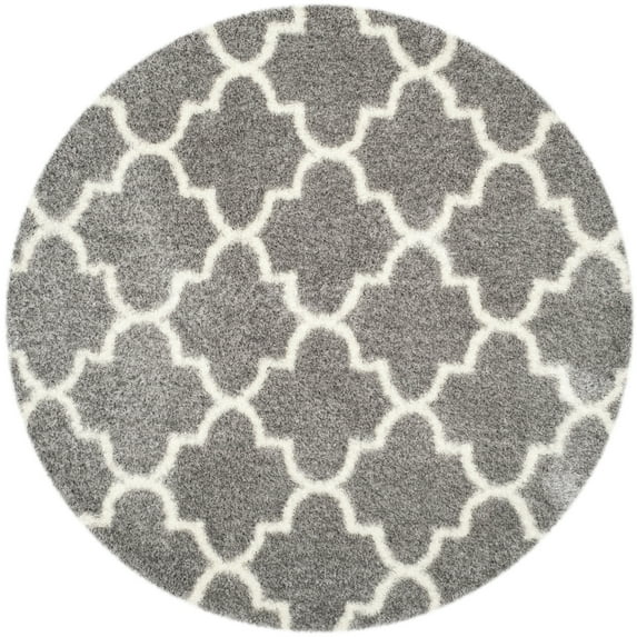 SAFAVIEH Montreal Lennart Geometric Quatrefoils Shag Area Rug, Grey/Ivory, 6'7" Round