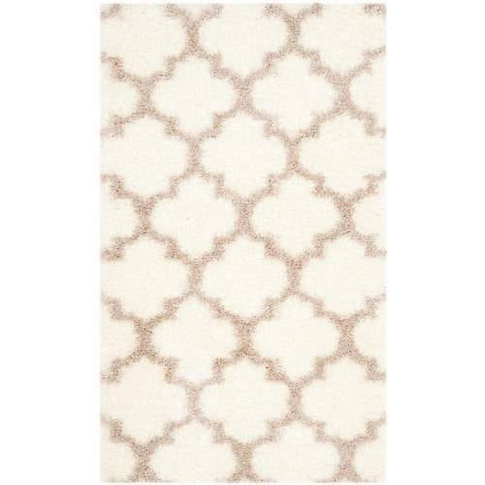 Ivory Beige Luxe Shag 4'x6' Synthetic Easy Care Area Rug