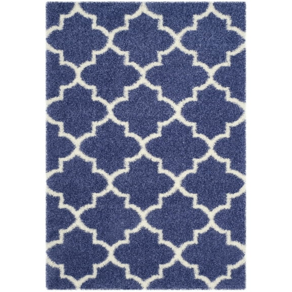 SAFAVIEH Montreal Lennart Geometric Quatrefoils Shag Area Rug, Periwinkle/Ivory, 5'3"x7'6"