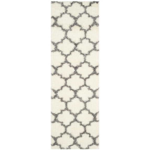 SAFAVIEH Montreal Lennart Geometric Quatrefoils Shag Runner Rug, Ivory/Grey, 2'3" x 7'