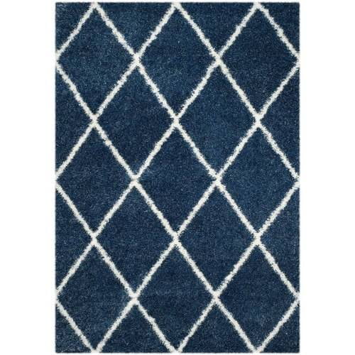 SAFAVIEH Montreal Vesela Geometric Diamonds Shag Area Rug, Blue/Ivory, 4' x 6'