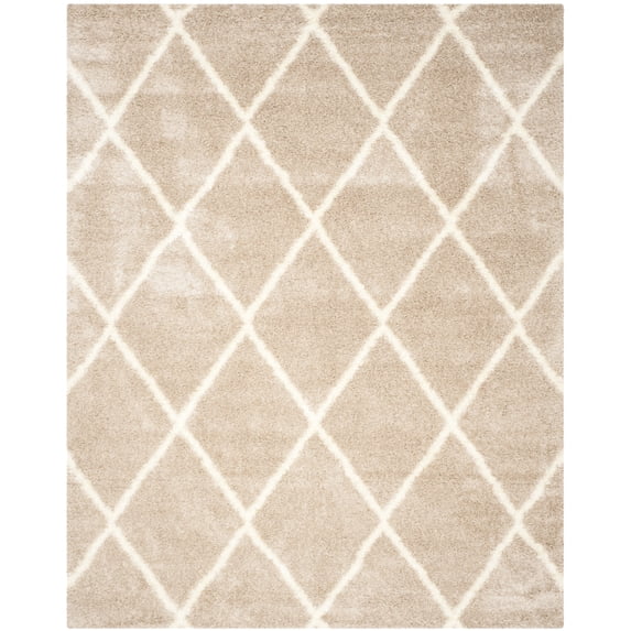 SAFAVIEH Montreal Vesela Geometric Diamonds Shag Runner Rug, Beige/Ivory, 2'3" x 5'