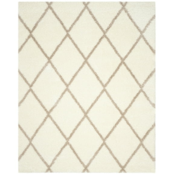 SAFAVIEH Montreal Vesela Geometric Diamonds Shag Runner Rug, Ivory/Beige, 2'3" x 5'