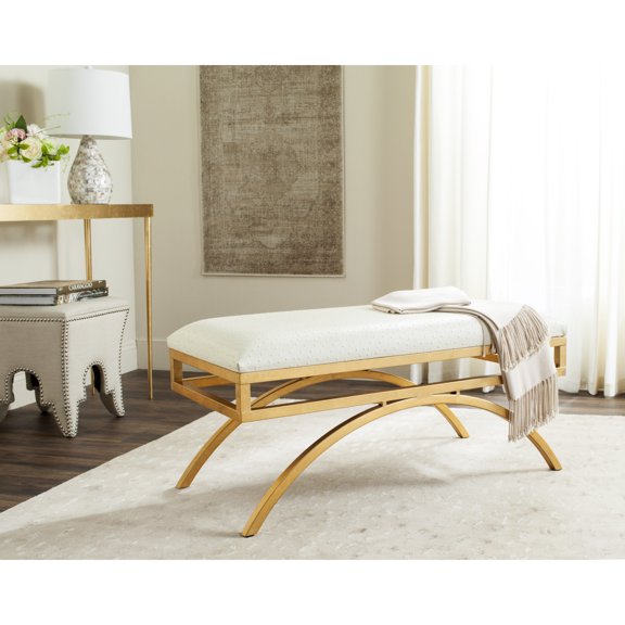 SAFAVIEH Moon Arc Modern Glam Solid Bench, Cream/Gold