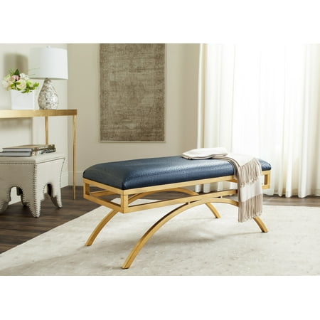 SAFAVIEH Moon Arc Modern Glam Solid Bench, Navy/Gold