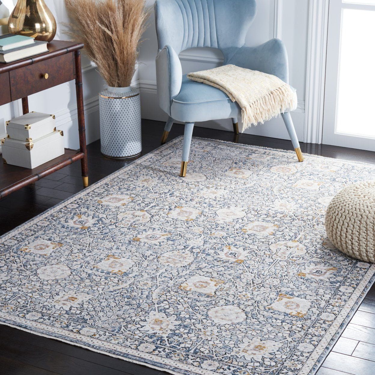 SAFAVIEH Moondust Daragh Floral Polyester Area Rug, Ivory/Grey, 8