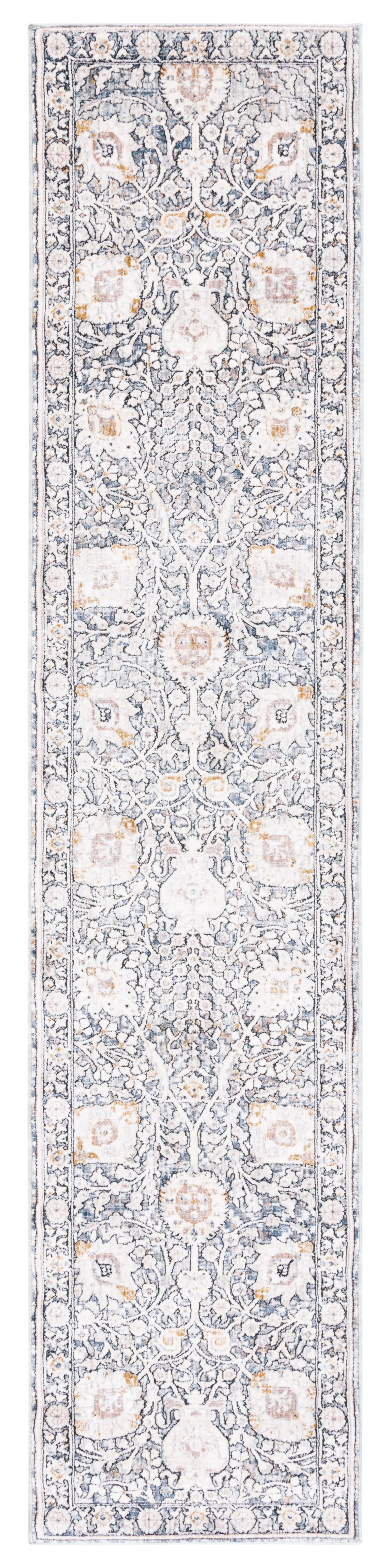 Ivory and Grey Oriental Synthetic Runner Rug