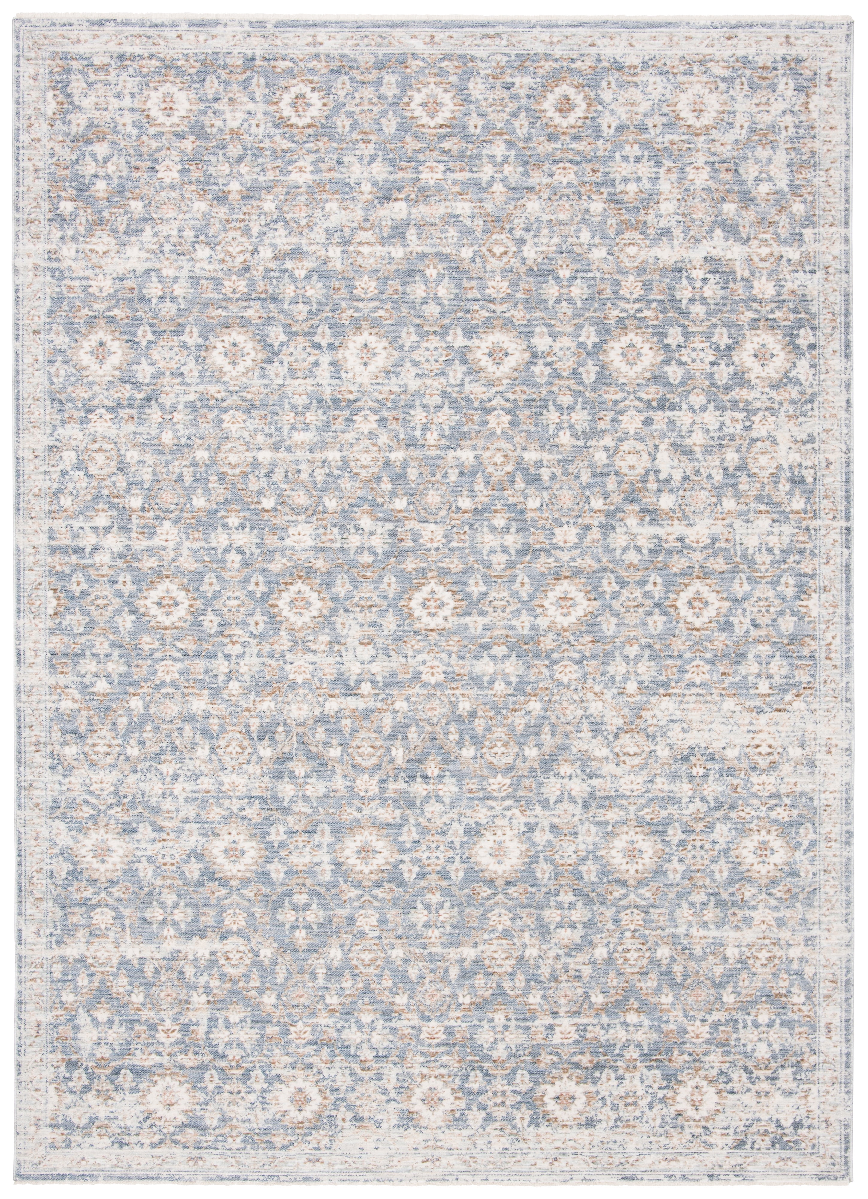 Ivory and Blue Rectangular Viscose Area Rug
