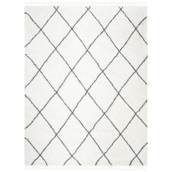 SAFAVIEH Moroccan Fringe Alastar Geometric Shag Area Rug, Ivory/Grey, 5'3" x 7'6"