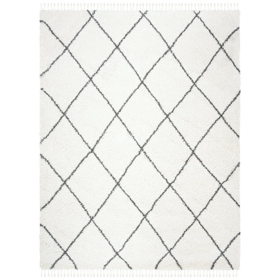 SAFAVIEH Moroccan Fringe Alastar Geometric Shag Area Rug, Ivory/Grey, 8' x 10'