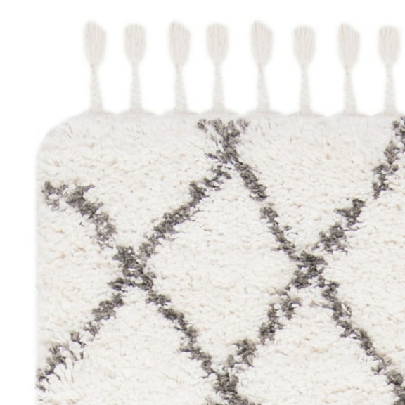 SAFAVIEH Moroccan Fringe Alastar Geometric Shag Runner Rug, Ivory/Grey, 2'2" x 8'