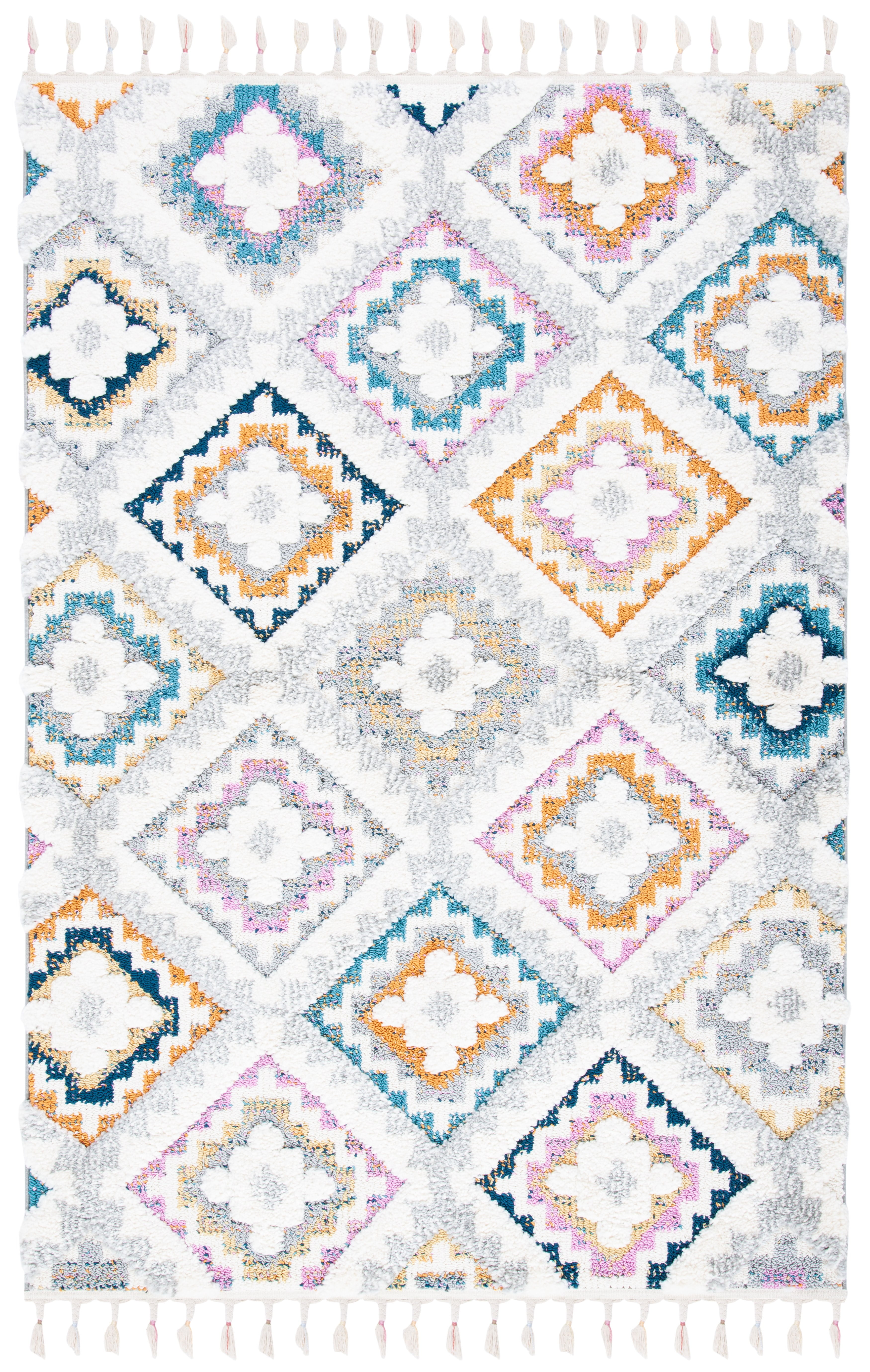 Ivory Geometric Shag Synthetic 9' x 12' Area Rug