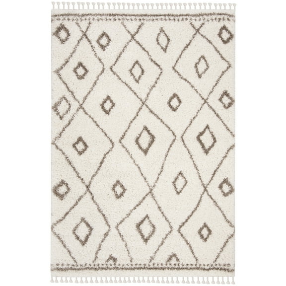 SAFAVIEH Moroccan Fringe Barclay Geometric Shag Area Rug, Ivory/Beige, 4' x 6'