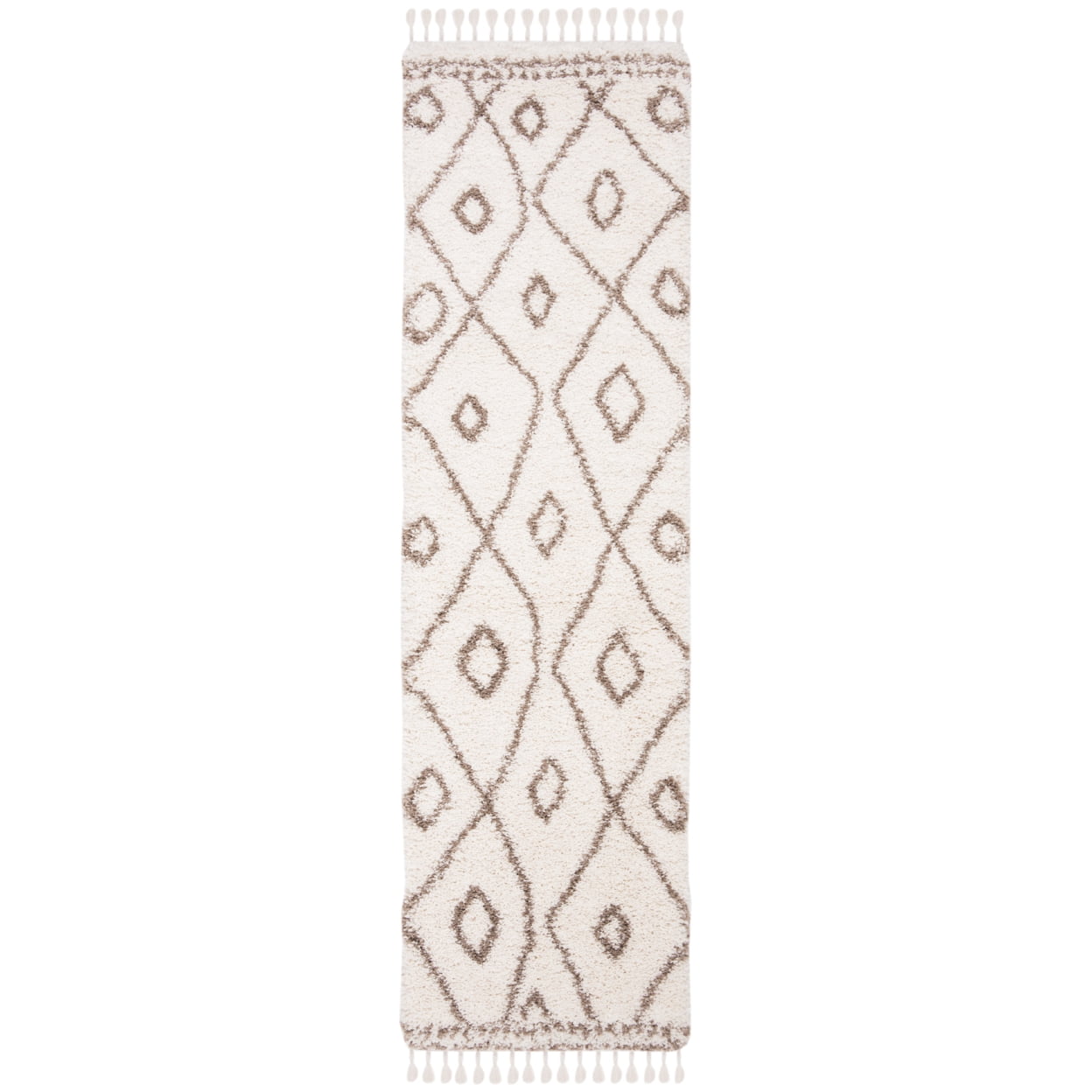 Ivory and Beige Moroccan Fringe Shag Runner Rug