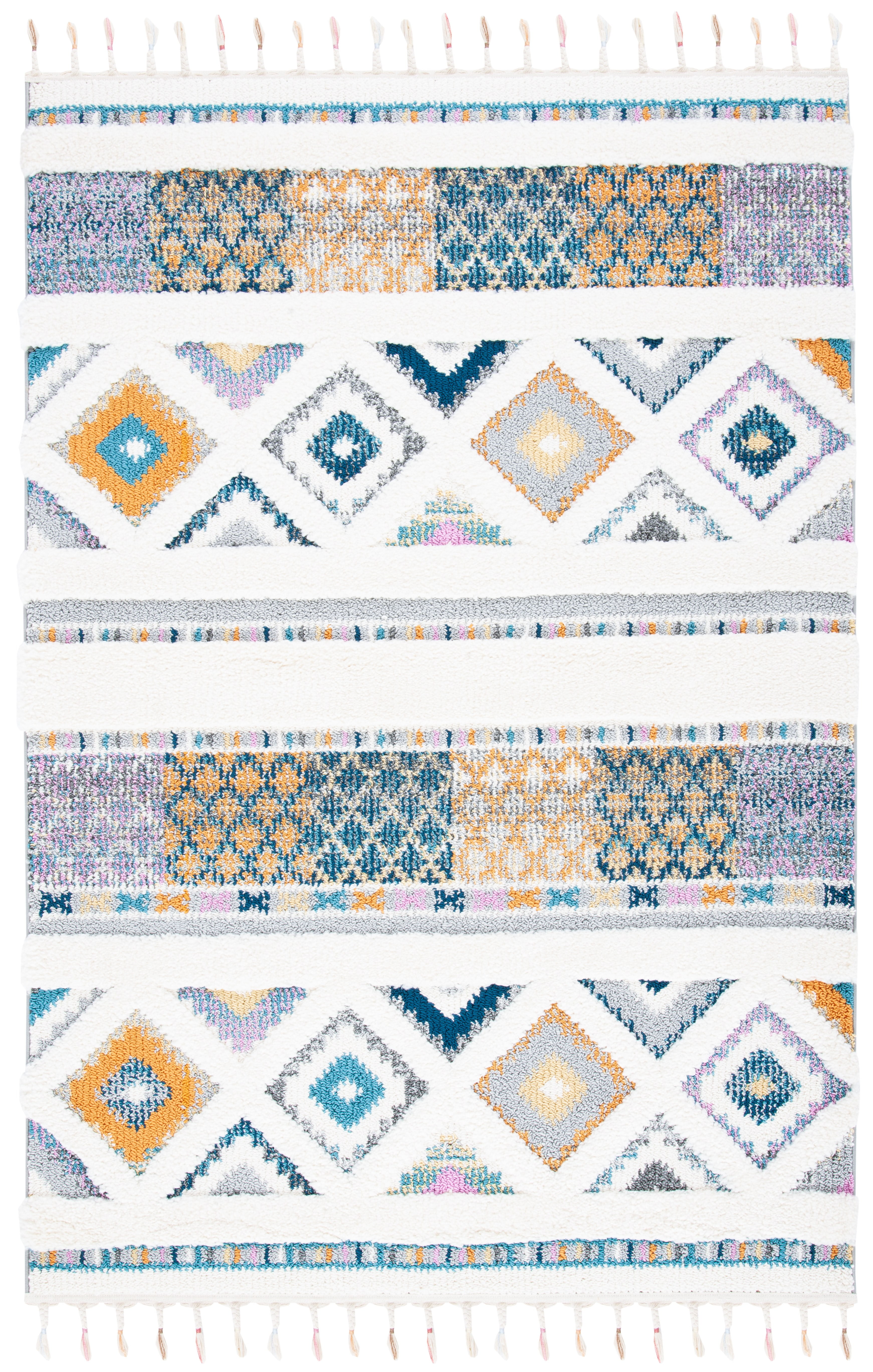 Ivory and Multicolor 8' x 10' Shag Area Rug
