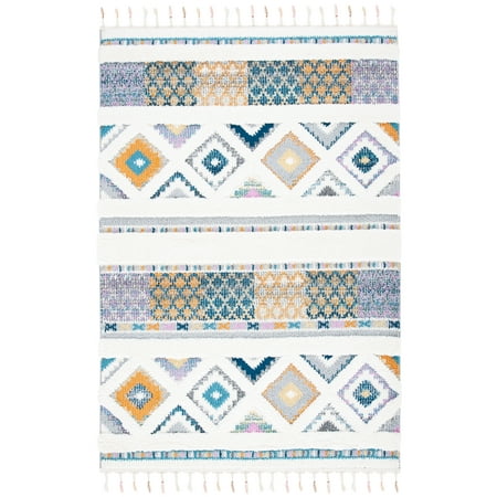 SAFAVIEH Moroccan Fringe David Southwestern Shag Area Rug, Ivory/Navy, 8' x 10'