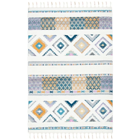 SAFAVIEH Moroccan Fringe David Southwestern Shag Area Rug, Ivory/Navy, 8' x 10'