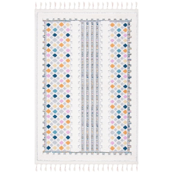 SAFAVIEH Moroccan Fringe Donovan Southwestern Shag Area Rug, Ivory/Grey, 8' x 10'