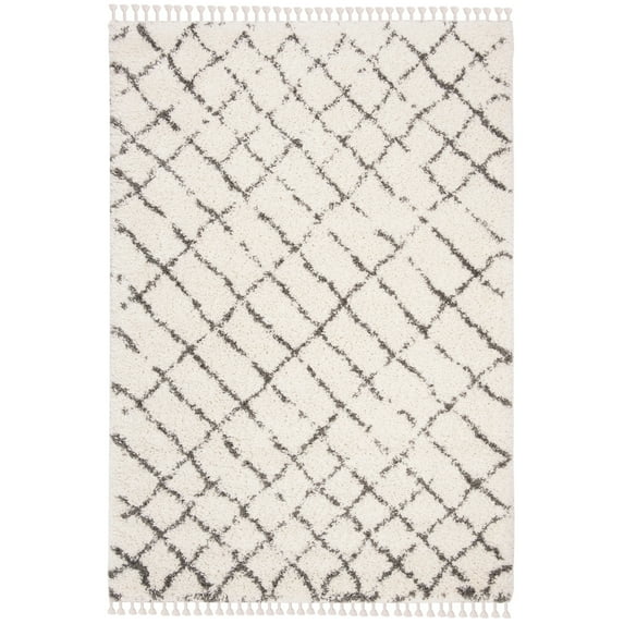 SAFAVIEH Moroccan Fringe Dorian Geometric Shag Area Rug, Ivory/Grey, 4' x 6'