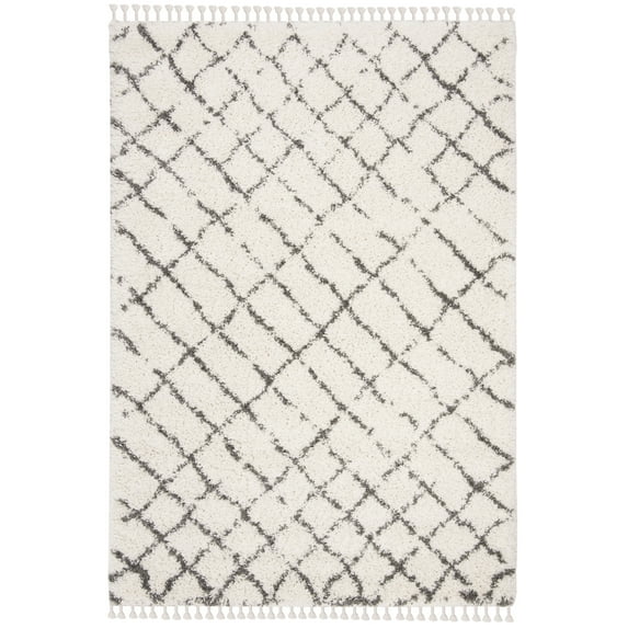SAFAVIEH Moroccan Fringe Dorian Geometric Shag Area Rug, Ivory/Grey, 5'3" x 7'6"