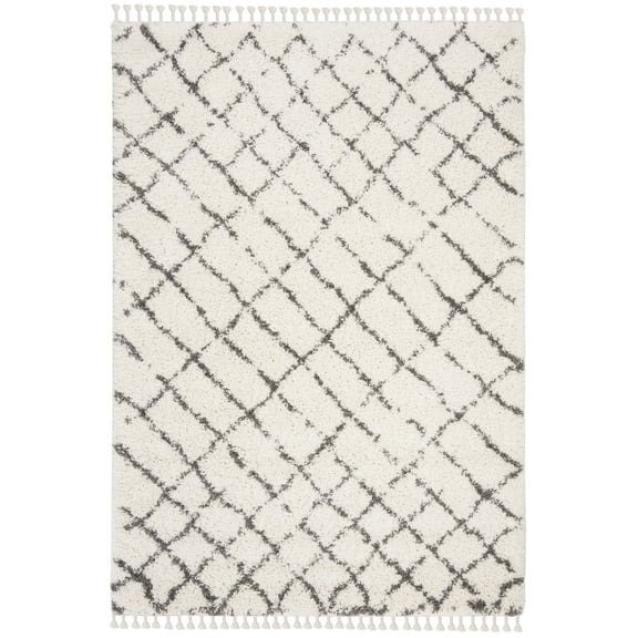 SAFAVIEH Moroccan Fringe Dorian Geometric Shag Area Rug, Ivory/Grey, 5'3" x 7'6"