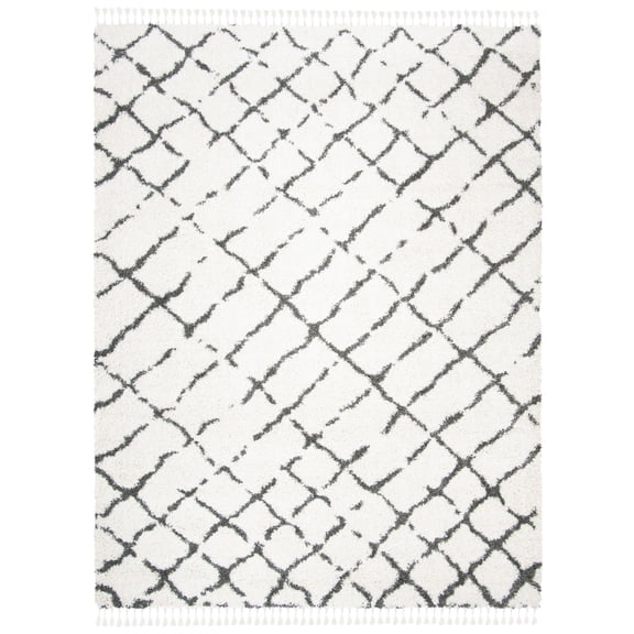 SAFAVIEH Moroccan Fringe Dorian Geometric Shag Area Rug, Ivory/Grey, 8' x 10'