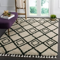 SAFAVIEH Moroccan Fringe Kingston Geometric Shag Area Rug, Cream/Charcoal, 5'1" x 7'6"