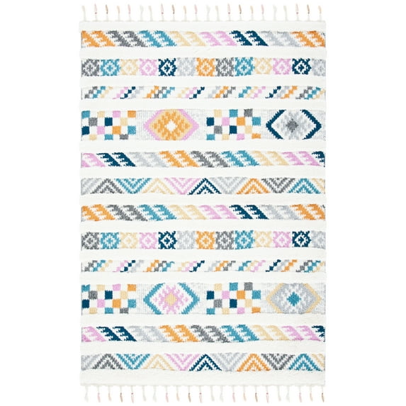 SAFAVIEH Moroccan Fringe Lacklan Southwestern Shag Area Rug, Ivory/Blue, 8' x 10'