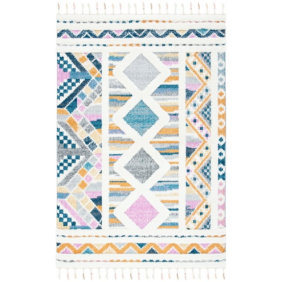 SAFAVIEH Moroccan Fringe Owen Southwestern Shag Area Rug, Ivory/Orange, 2'3" x 4'