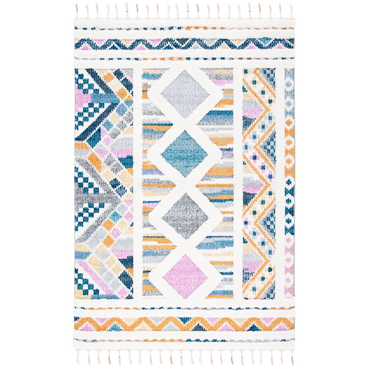Ivory and Orange Moroccan Fringe Shag 4' x 6' Area Rug