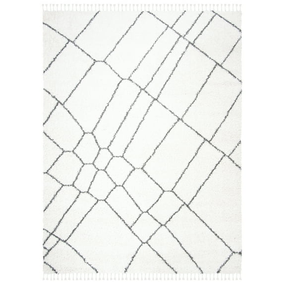 SAFAVIEH Moroccan Fringe Rylan Abstract Plush Area Rug, Ivory/Grey, 9' x 12'