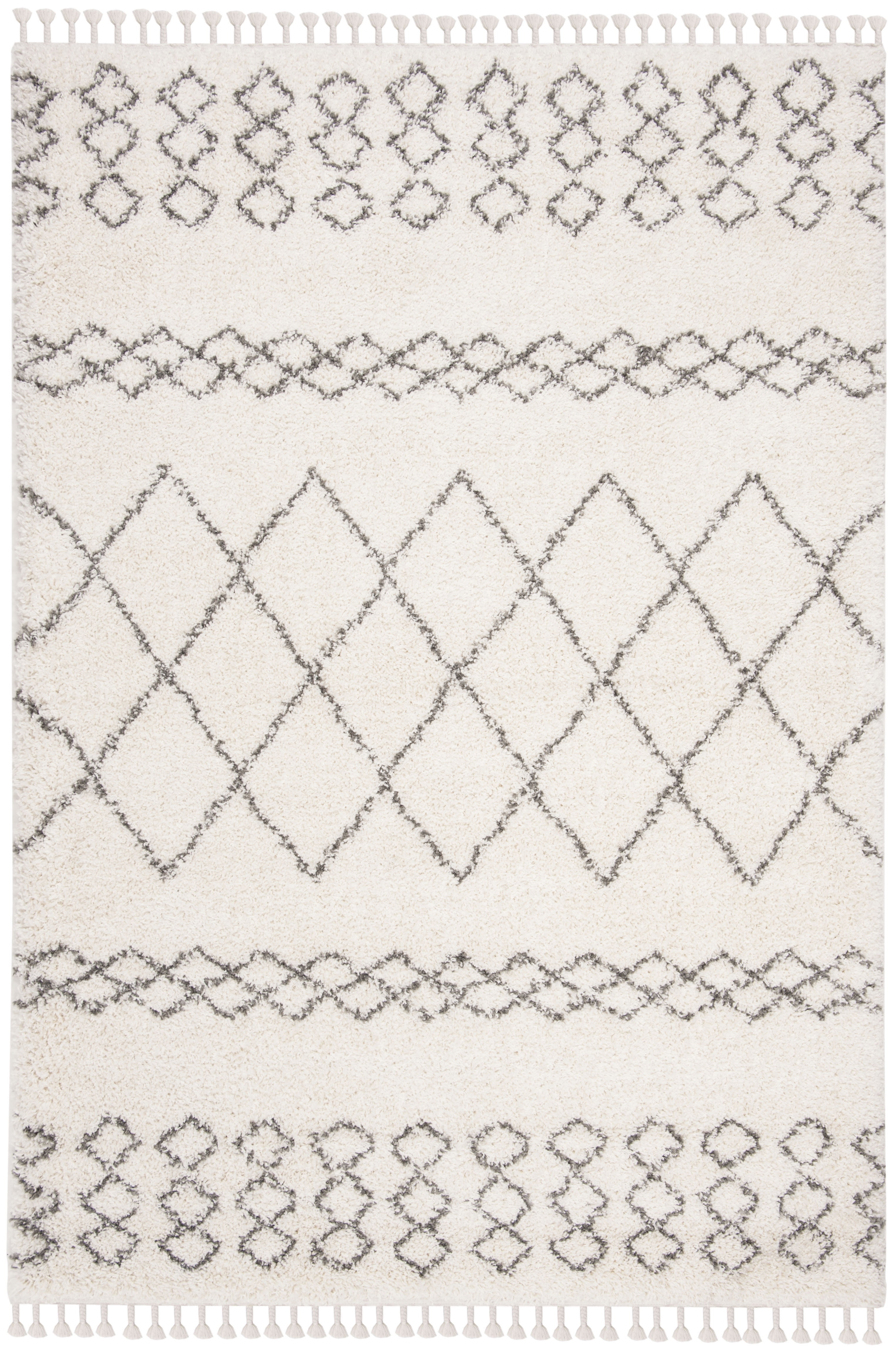 Ivory and Grey Moroccan Fringe Shag 8' x 10' Area Rug