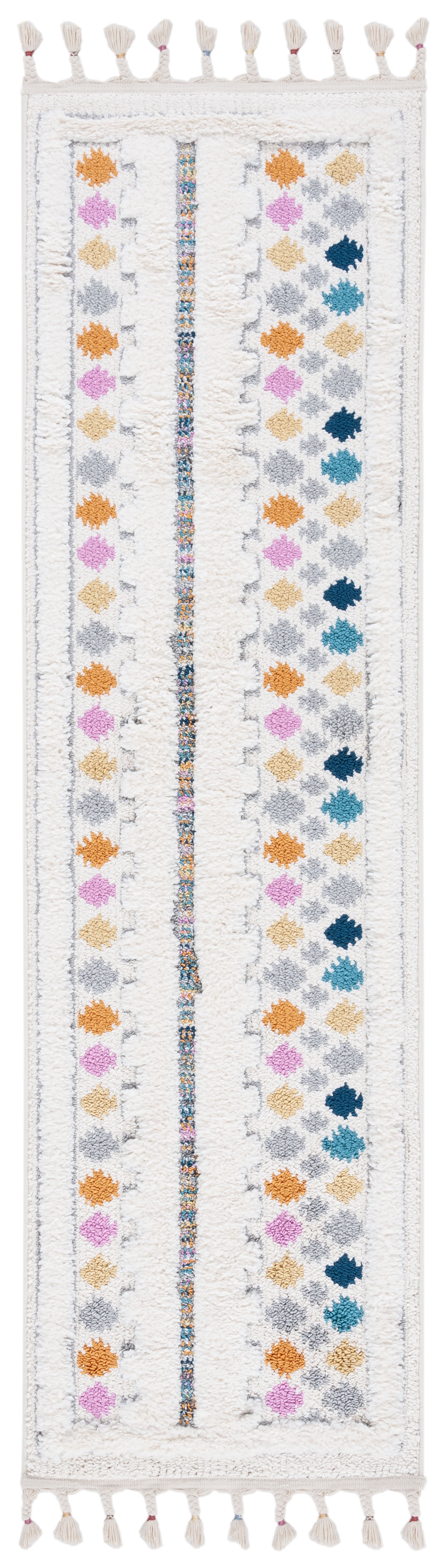 Ivory and Grey Moroccan Fringe Shag Runner Rug