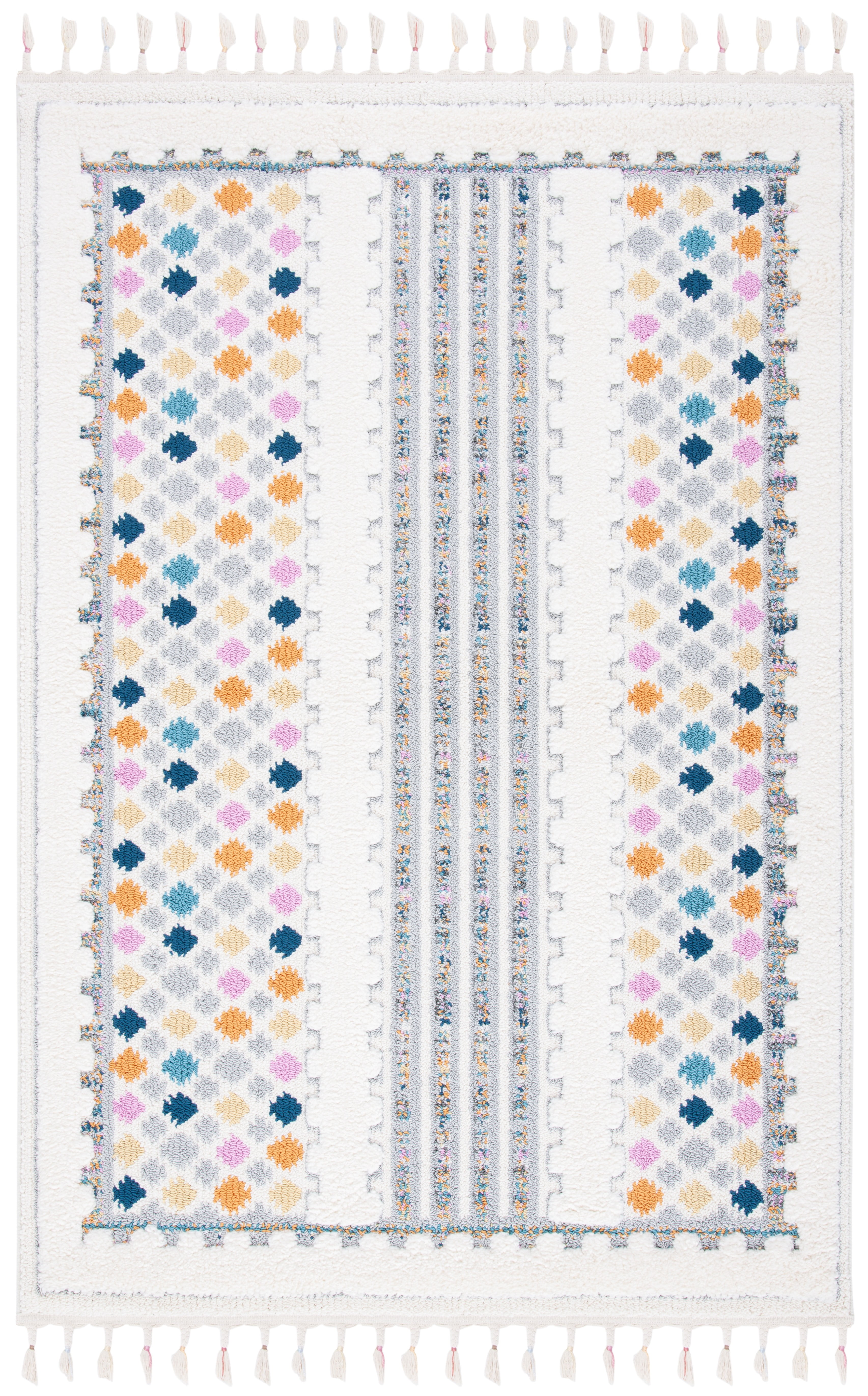 Boho-Chic Ivory Synthetic Shag Rug with Fringe - 4' x 6'