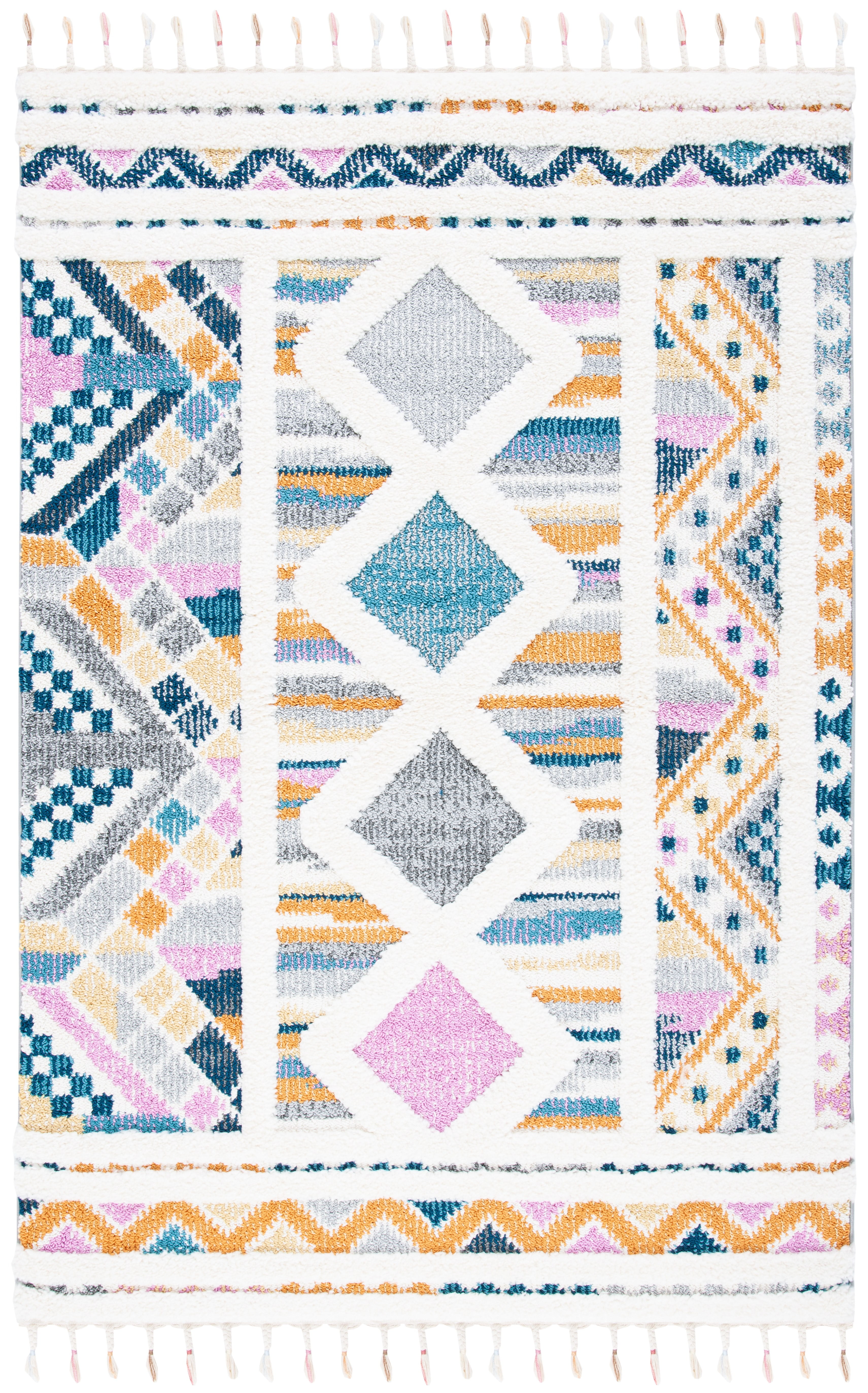 Ivory and Orange Moroccan Fringe Shag 4' x 6' Area Rug