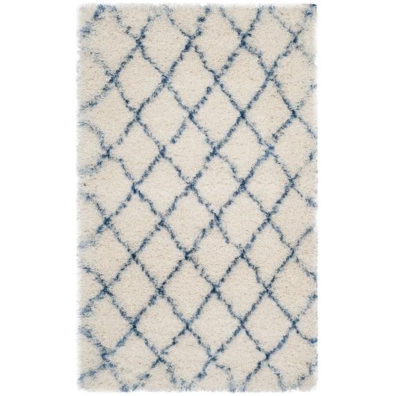 SAFAVIEH Moroccan Luvenia Geometric Shag Area Rug, Ivory/Blue, 3'3" x 5'3"