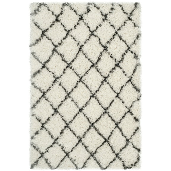 SAFAVIEH Moroccan Luvenia Geometric Shag Area Rug, Ivory/Grey, 3'3" x 5'3"