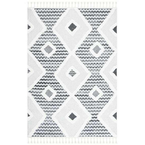 SAFAVIEH Moroccan Tassel Amy Diamond Shag Area Rug, Grey/Ivory, 8' x 10'