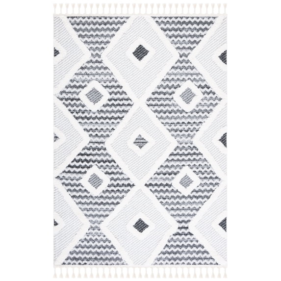 SAFAVIEH Moroccan Tassel Amy Diamond Shag Area Rug, Grey/Ivory, 9' x 12'