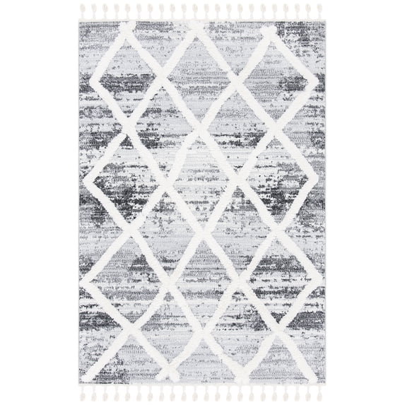 SAFAVIEH Moroccan Tassel Anabella Diamond Shag Area Rug, Grey/Ivory, 5'3" x 7'6"