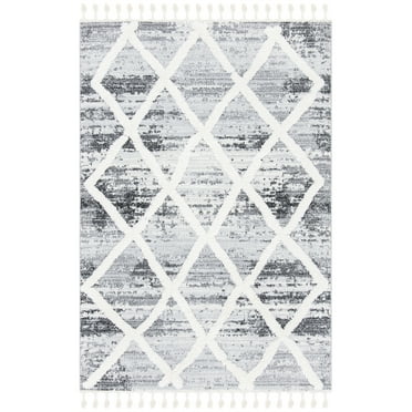 SAFAVIEH Moroccan Tassel Anabella Diamond Shag Area Rug, Grey/Ivory, 6'7" x 9'2"
