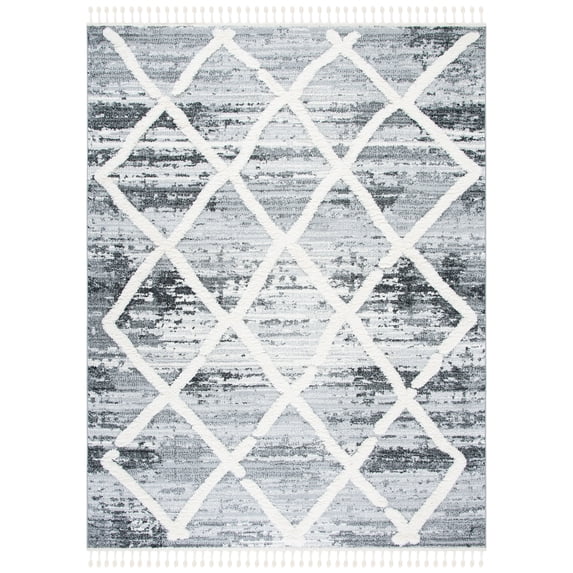 SAFAVIEH Moroccan Tassel Anabella Diamond Shag Area Rug, Grey/Ivory, 8' x 10'