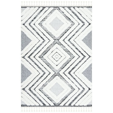 SAFAVIEH Moroccan Tassel Andreas Diamond Shag Area Rug, Ivory/Grey, 5'3" x 7'6"