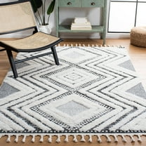 SAFAVIEH Moroccan Tassel Andreas Diamond Shag Area Rug, Ivory/Grey, 8' x 10'