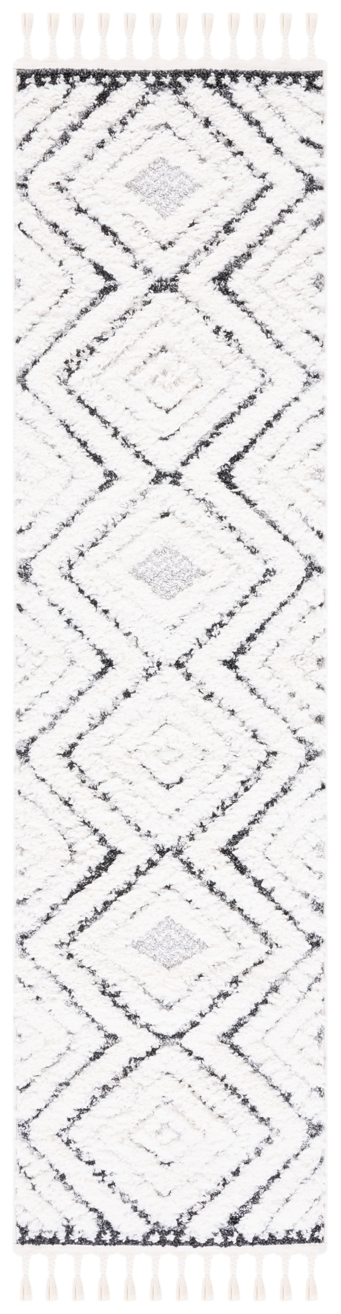 SAFAVIEH Moroccan Tassel Andreas Diamond Shag Runner Rug, Ivory/Grey, 2 ...