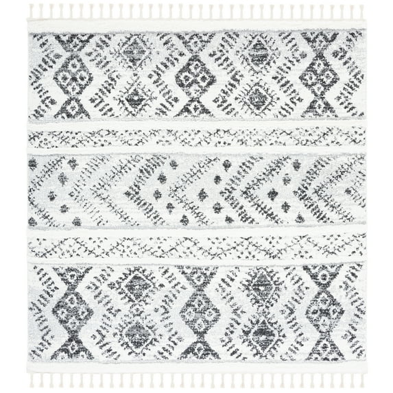 SAFAVIEH Moroccan Tassel Aphrodite Southwestern Shag Area Rug, Ivory/Grey, 6'7" x 6'7" Square
