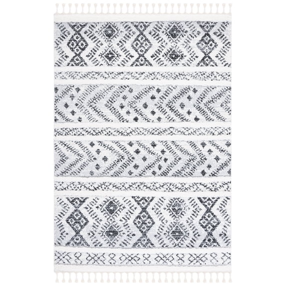 SAFAVIEH Moroccan Tassel Aphrodite Southwestern Shag Area Rug, Ivory/Grey, 6'7" x 9'2"